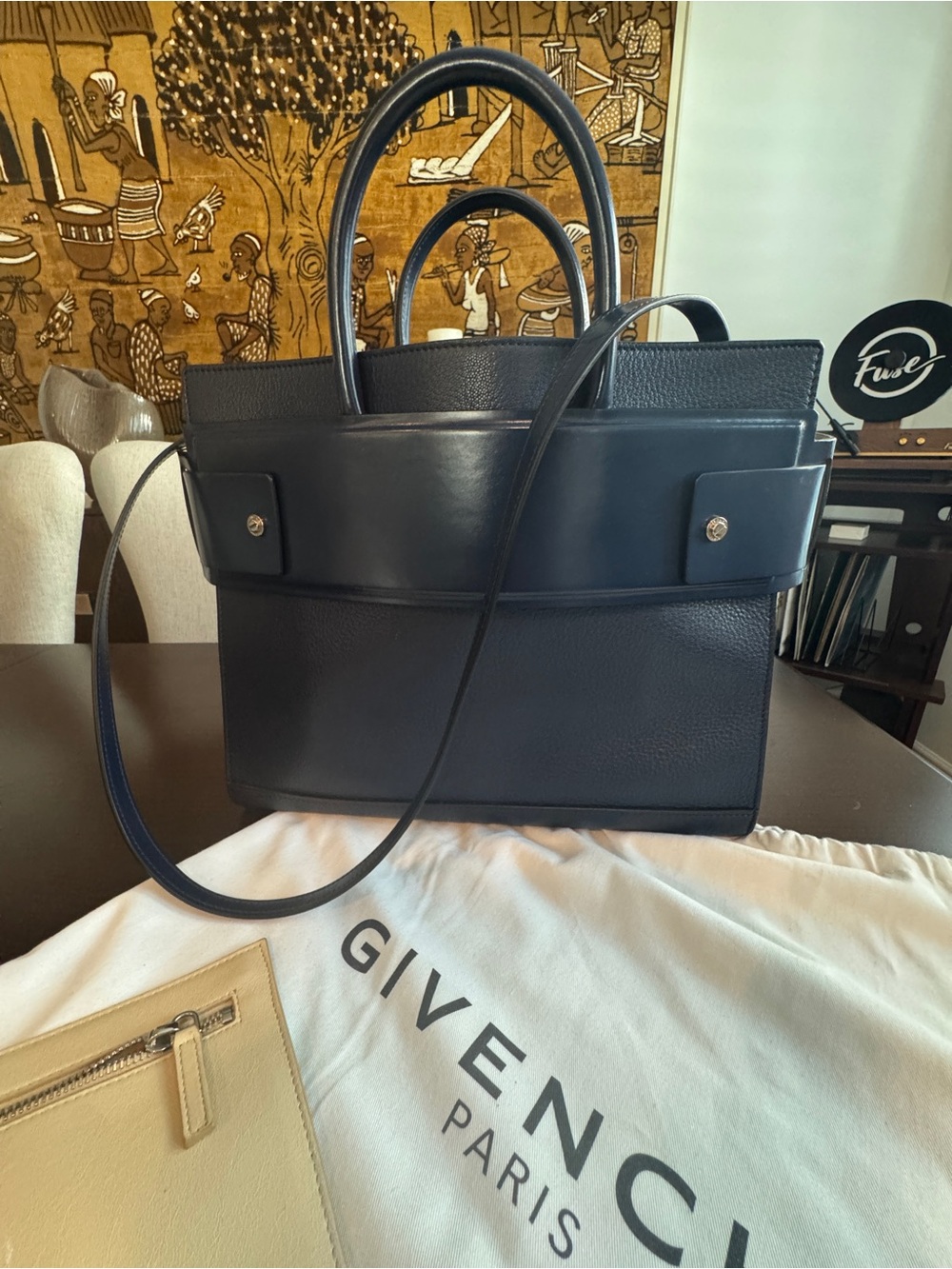 Givenchy Navy Blue Leather Tote Bag - Top Handle Shoulder Bag